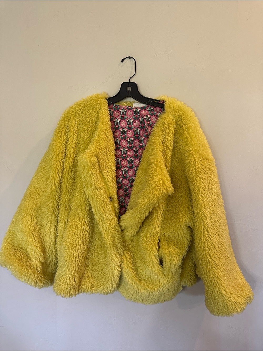 Umgee Lime Faux-Shearling Puffer Jacket with Pink Lining - Picture 2 of 7